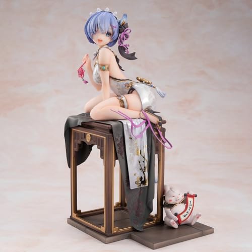 Re Zero Emilia Figure Rem Figure Cheongsam Version Sitting Anime Girl PVC Model Decoration Statue Christmas Birthday Gift (Color : Remu - Cheongsam, Size : (23CM))