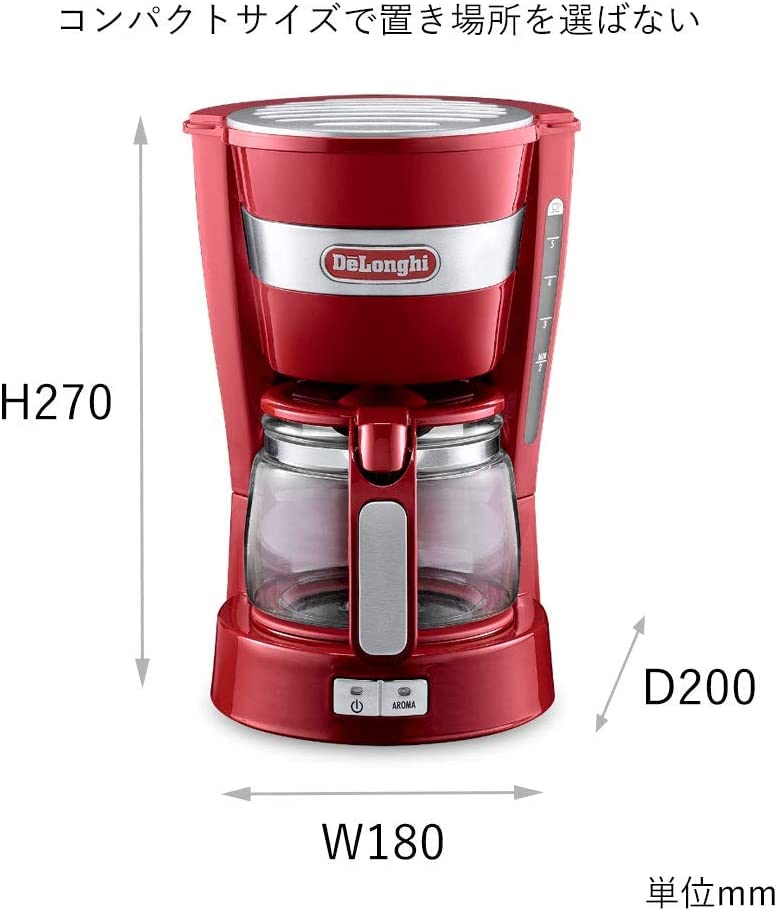 Delonghi Drip Coffee Maker Passion Red Active Series Red 5 Cup ICM14011J-R