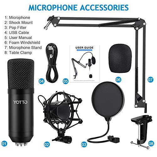 YOTTO USB Mike Condenser Mike PC Mike Set Mike Stand Pop Guard Arm Arm Stand Live Broadcast Youtube Game