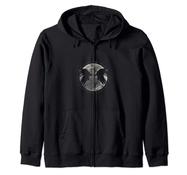 Mjolnir Hugin & Munin Odin Ravens Moon Viking Mythology Zip Parka