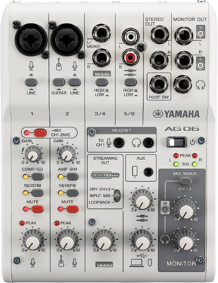 YAMAHA Live Streaming Mixer 6 Channel White AG06MK2 W