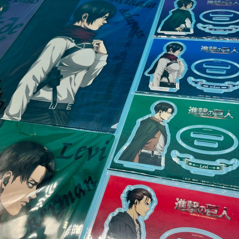 Official ONKYO × Attack on Titan 12-Piece Set (Acrylic Stands, A4 Clear Files & Can Badges – 4 Types Each)
