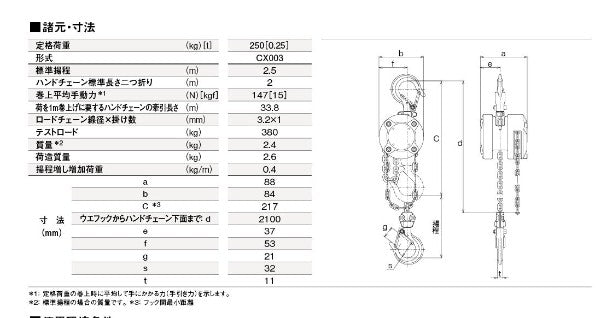 Kito chain block CX type 250kg x 2.5m CX003