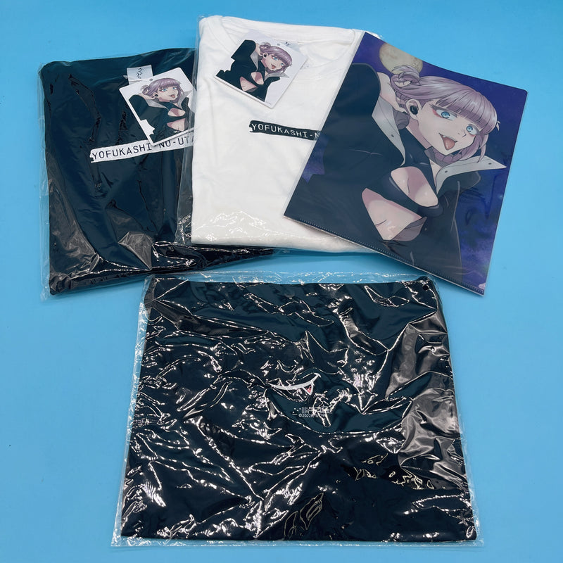 【Anime Merch Set Call of the Night (Yofukashi no Uta)】  T-shirt (XL)Black＆White + Canvas Sacoche + A4 Clear File
